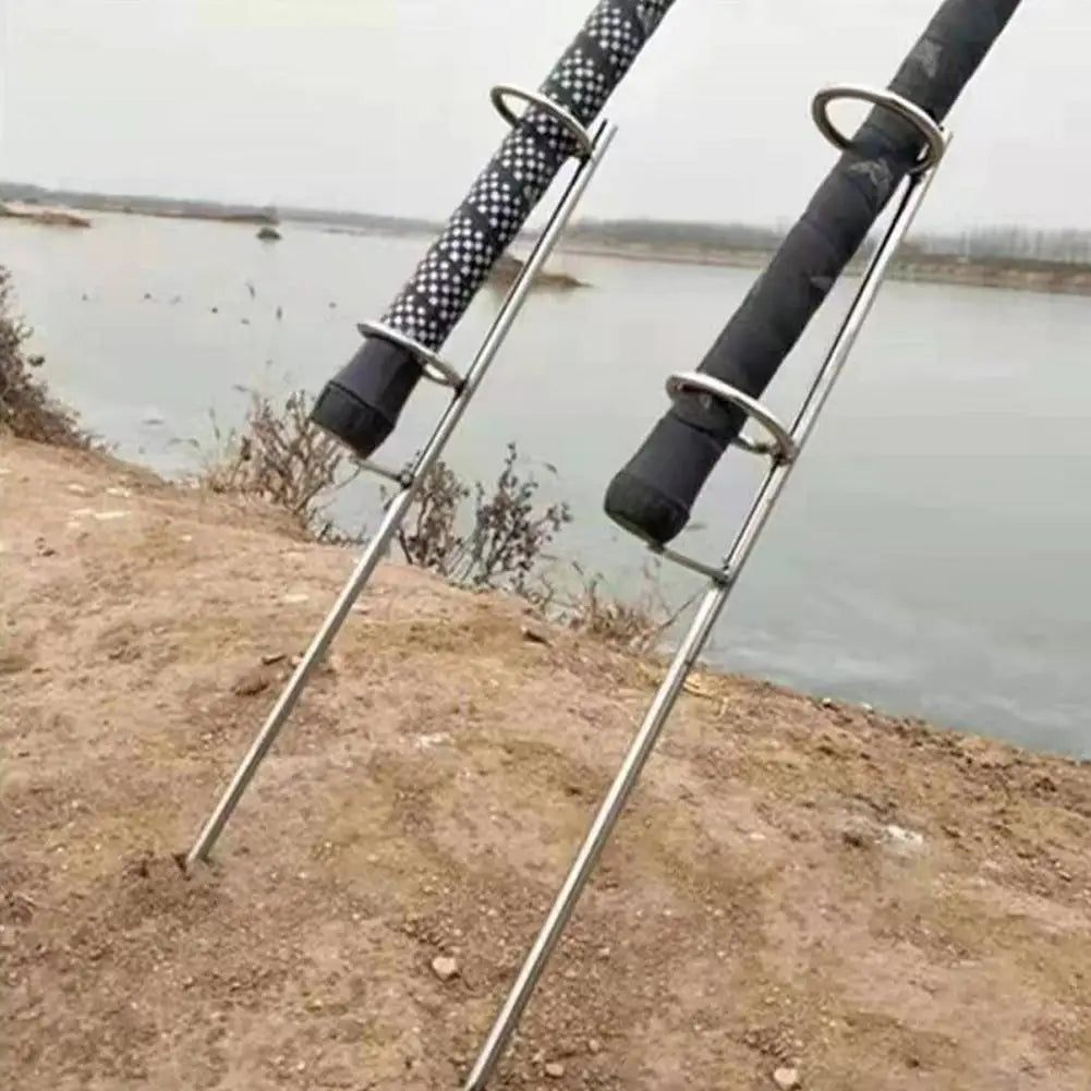 Stainless Steel Sea Rod Double Ring Bracket - Ground Insertion Fishing Rod Holder for Outdoor Fishing Gear Accessories