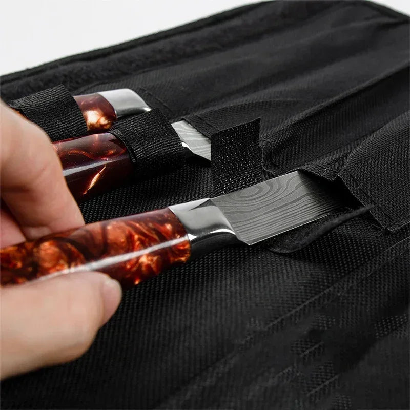 Black Chef Knife Roll Bag – 5-Pocket Oxford Fabric Portable Kitchen Knife Storage & Carrying Case for Cooking Tools