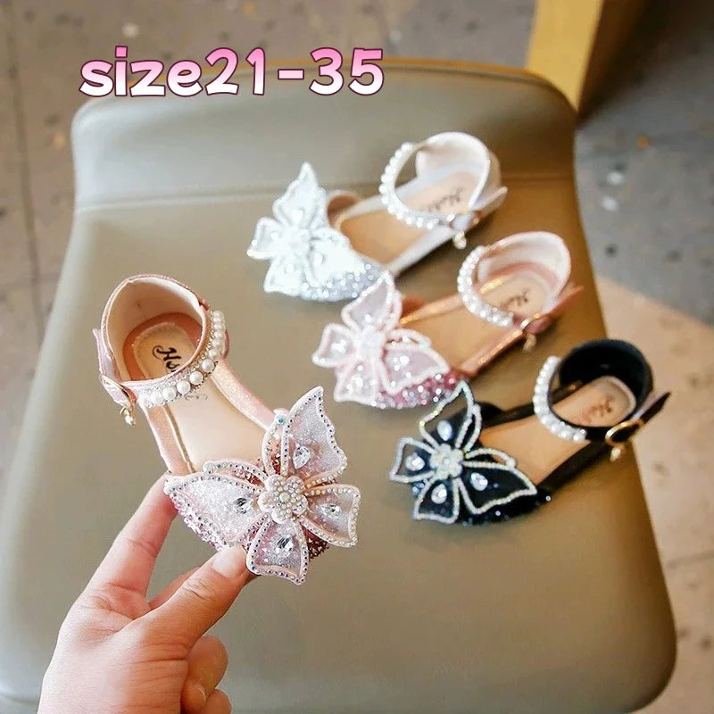 Girls Sequin Rhinestone Bow Sandals - Cute Princess Party & Dance Shoes for Summer