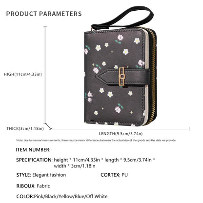 Flower Patterned Credit Card Holder – Small Zipper Card Case Wallet for Women & Men, Handheld and Compact