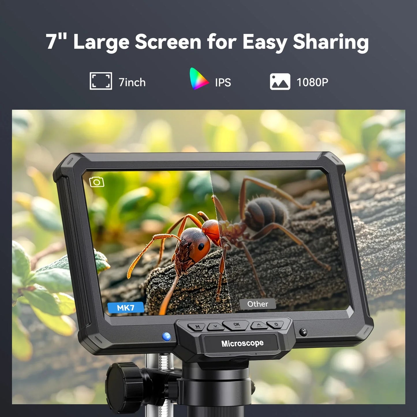 7 Inch Digital Microscope 1200X – 16MP HD Inspection Camera for PCB Repair, Coin Collecting & Soldering with LED Lights & PC View Support