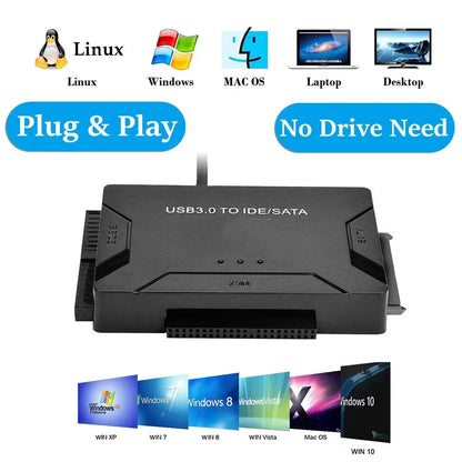 USB 3.0 to SATA IDE Adapter Cable – 3-in-1 Converter for 3.5/2.5 inch HDD/SSD, CD/DVD ROM, CD-RW