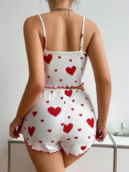 Women's 2PC Pajama Set – Soft Sleeveless Tank & Shorts | Casual Sleepwear with Love Print (S- L, White)