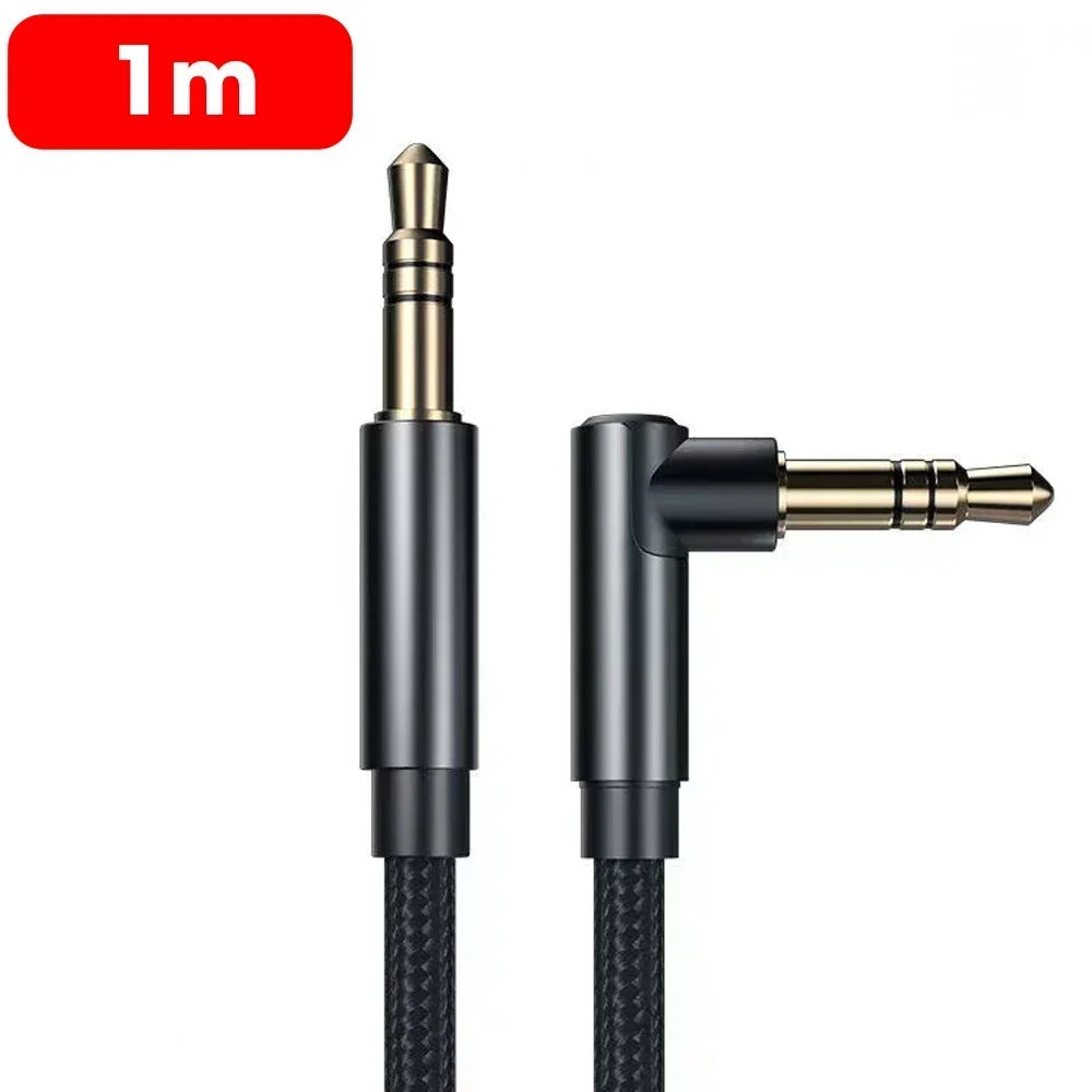 3.5mm 90° Elbow Male-to-Male Audio Cable — Speaker Aux Wire for Samsung Xiaomi MP3/4 Car Headphone Adapter Cord