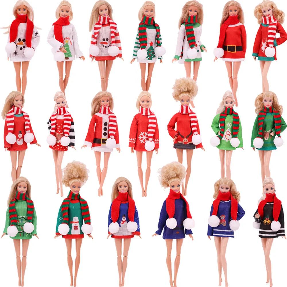 Doll Christmas Sweater & Scarf – 11.8 Inch 1/6 BJD Doll Clothes Accessories for Girls