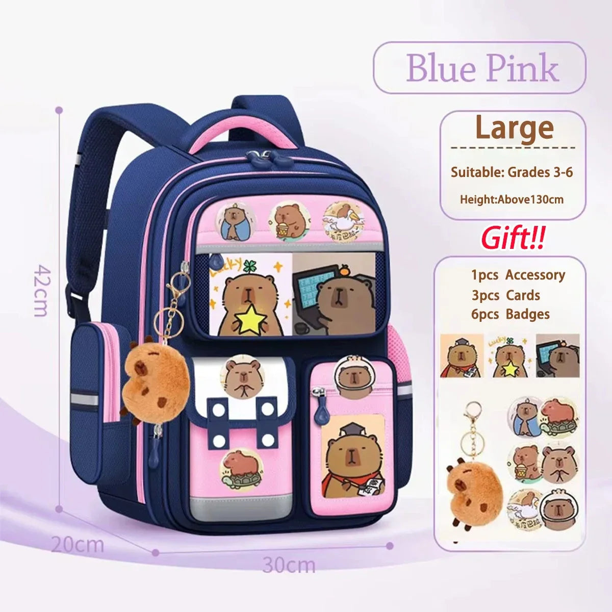 Capybara Waterproof School Backpack | Large Capacity, Ergonomic Straps for Students, Spine-Friendly Gift Bag