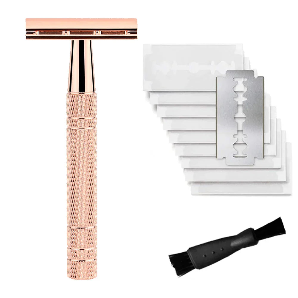Double Edge Safety Razor for Men – Reusable Single Blade Razor with 10 Safety Razor Blades, Travel Essential Shaver