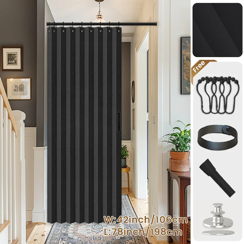 Blackout Folding Door Curtain – 1 Panel Privacy Screen for Living Room, Bedroom, Kitchen, Closet, Room Divider