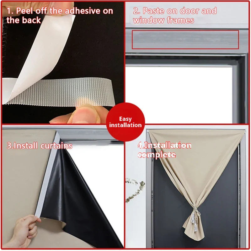 100% Blackout Self-Adhesive Curtain – Punch-Free Sunshade for Bedroom, Window, Door, and Balcony with Privacy and Insulation