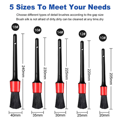 Car Cleaning Brush Kit - Automotive Detail Brushes Set for Interior Detailing and Wheel Rims - Plastic Brushes for Efficient Cleanliness