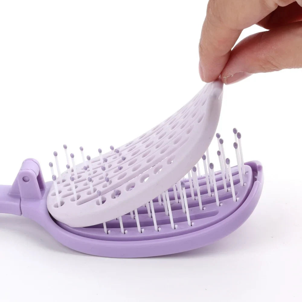 Self Cleaning Foldable Hair Brush with Anti-Static Massage Comb for Women and Home Salon Use