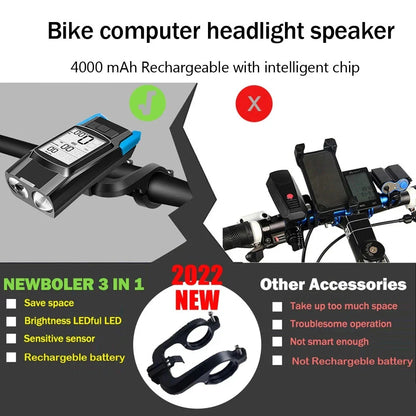 4 Mode USB Bike Light Lamp – Bicycle Computer with 3-Mode Horn, Flashlight, LED Front Lights, Speedometer, and Headlight