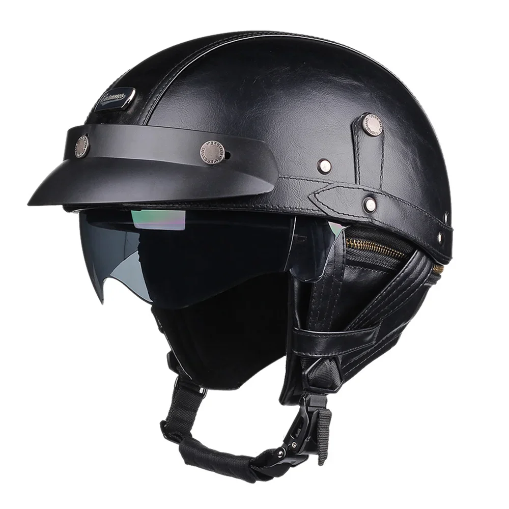 Retro DOT-Certified Motorcycle Half Helmet – HD Lens, Men & Women, 4-Season Scooter & Moto Riding Casco