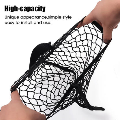 Car Storage Net Bag Organizer with Screws – Elastic Mesh Cargo Pocket Holder for Auto, Rear Trunk & Boat Storage