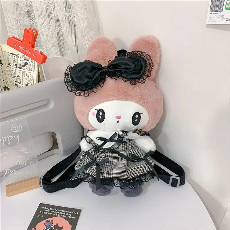 Kawaii Sanrio Kuromi Plush Backpack – Lolita Style Stuffed Animal Doll, My Melody Tote Bag for Women & Girls, Christmas Gift