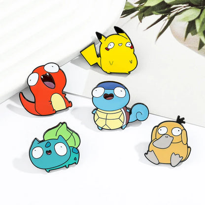Kawaii Anime Enamel Pins — Cute Psyduck, Pikachu & Charmander Brooches for Kids, Hats & Accessories Gifts