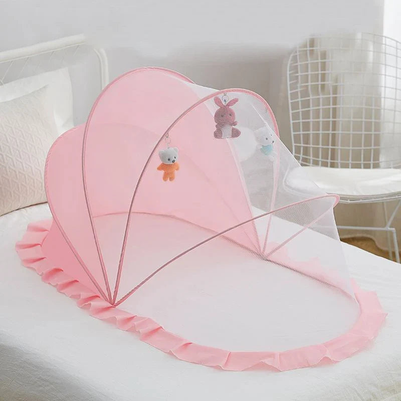Portable Baby Mosquito Net Bed - Foldable Infant Crib with Cotton Pillow & Travel Bedding