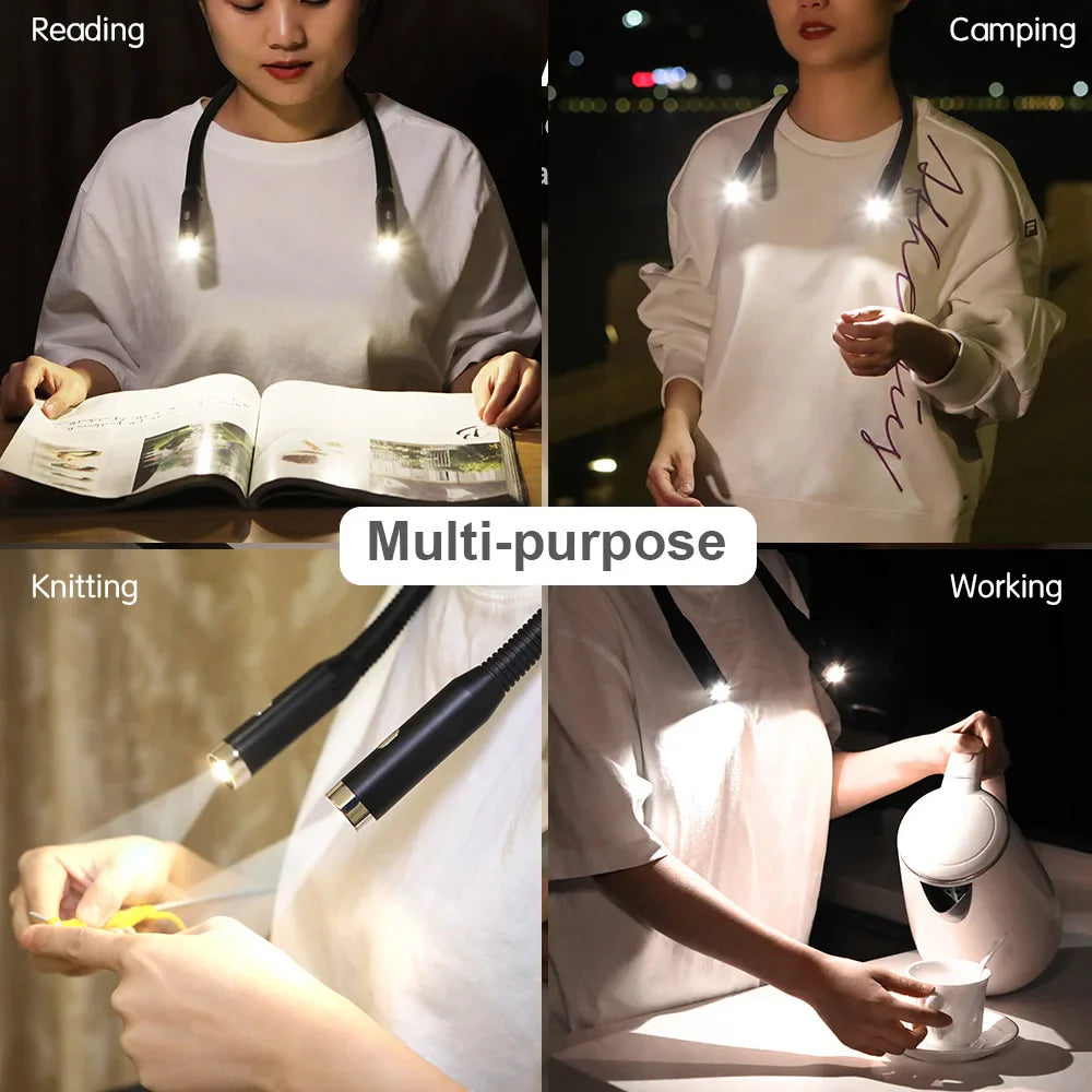 Rechargeable LED Neck Reading Light - 3 Modes, Portable Hug Lamp for Books, Novelty Flashlight, and Night Light
