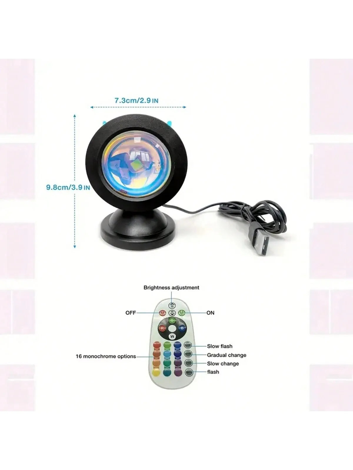 Vibrant Sunset Projection Light – 16-Color Spectrum, USB Remote Control, Dynamic LED Light for Warm Home Ambience