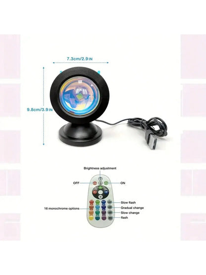Vibrant Sunset Projection Light – 16-Color Spectrum, USB Remote Control, Dynamic LED Light for Warm Home Ambience