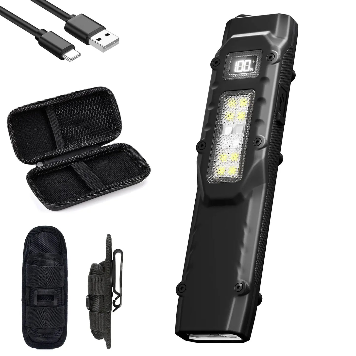 Tactical Triple-Light LED Flashlight – Ultra-Thin Aluminum Alloy EDC Rechargeable COB Work Light