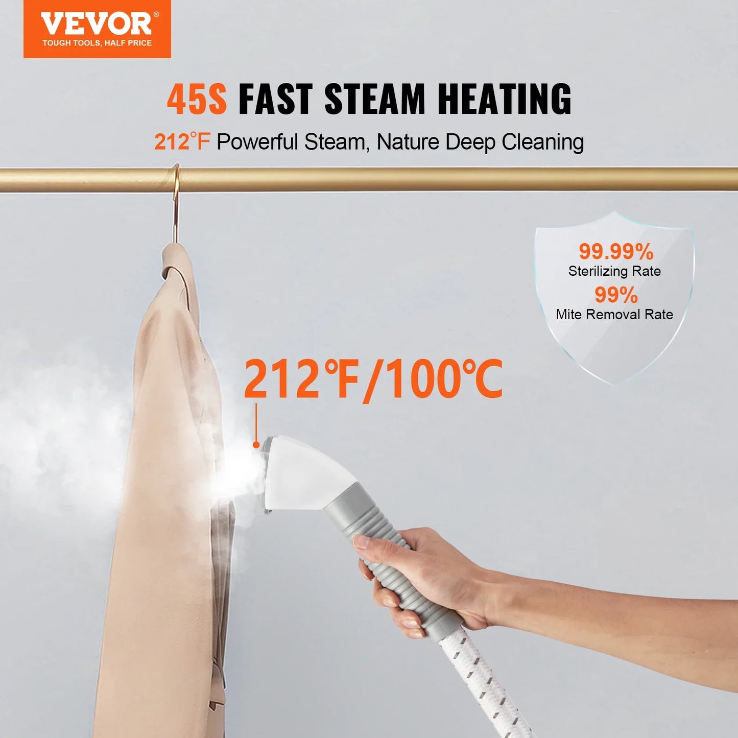 VEVOR Standing Garment Steamer with Foldable Hanger - 0.5 Gallon Tank for 90-Minute Continuous Home Steam Cleaning