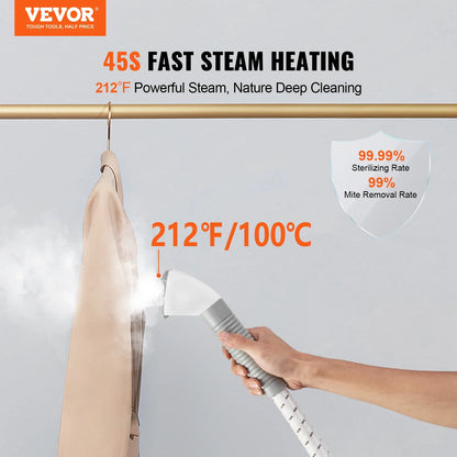 VEVOR Standing Garment Steamer with Foldable Hanger - 0.5 Gallon Tank for 90-Minute Continuous Home Steam Cleaning