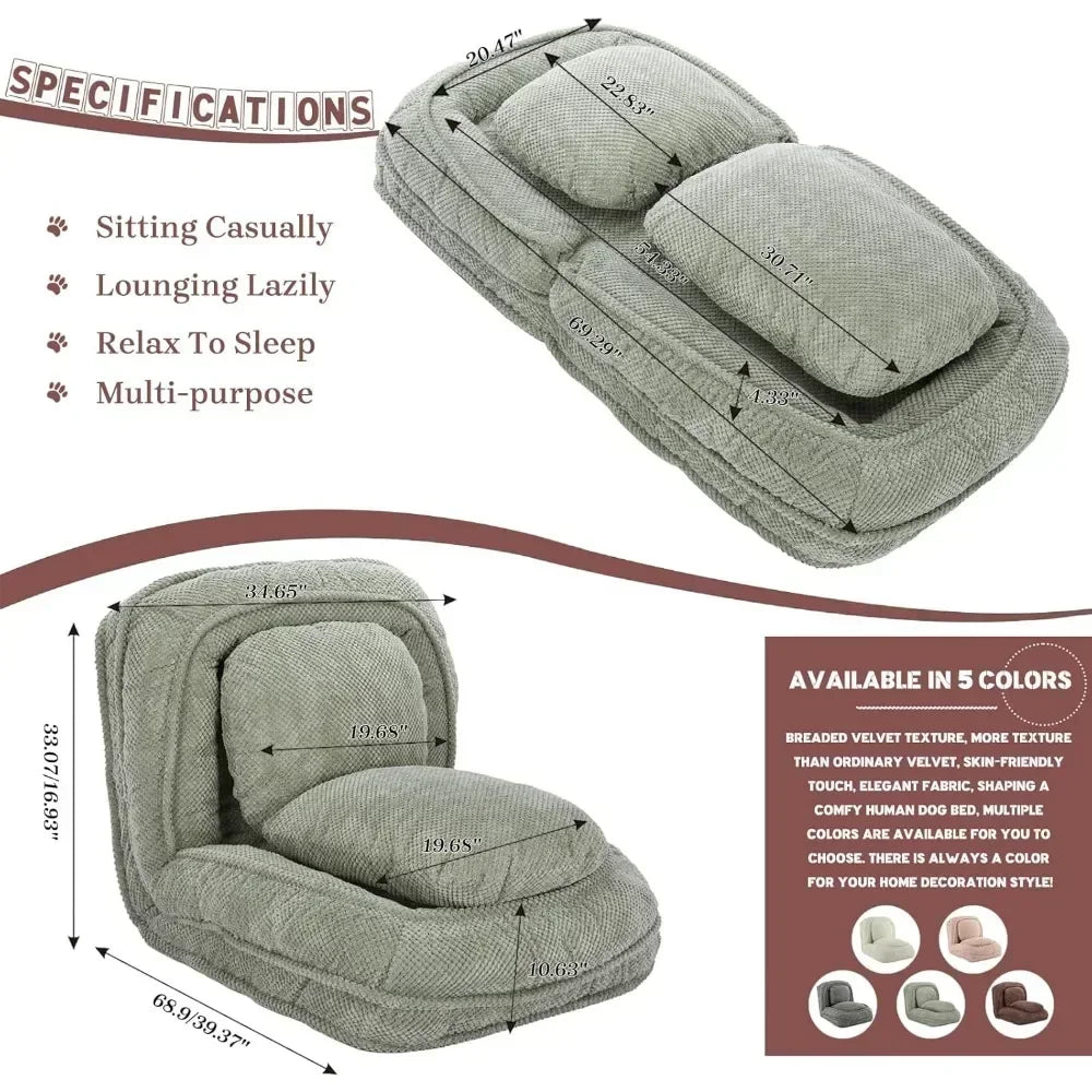 Bean Bag Chair – Convertible Sofa Bed for Adults & Pets, 5 Adjustable Positions, Lounge Chair for Bedroom & Living Room