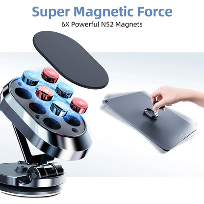 Magnetic Car Phone Holder - Foldable 360-Degree Rotatable Dashboard Stand for Navigation, Car Accessories