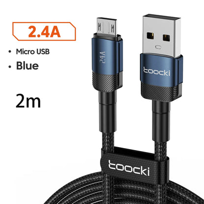 Toocki 2.4A Micro USB Cable – Fast Charging QC PD Data Cord for Samsung S6/S7, Redmi Note, Earphones, Fans