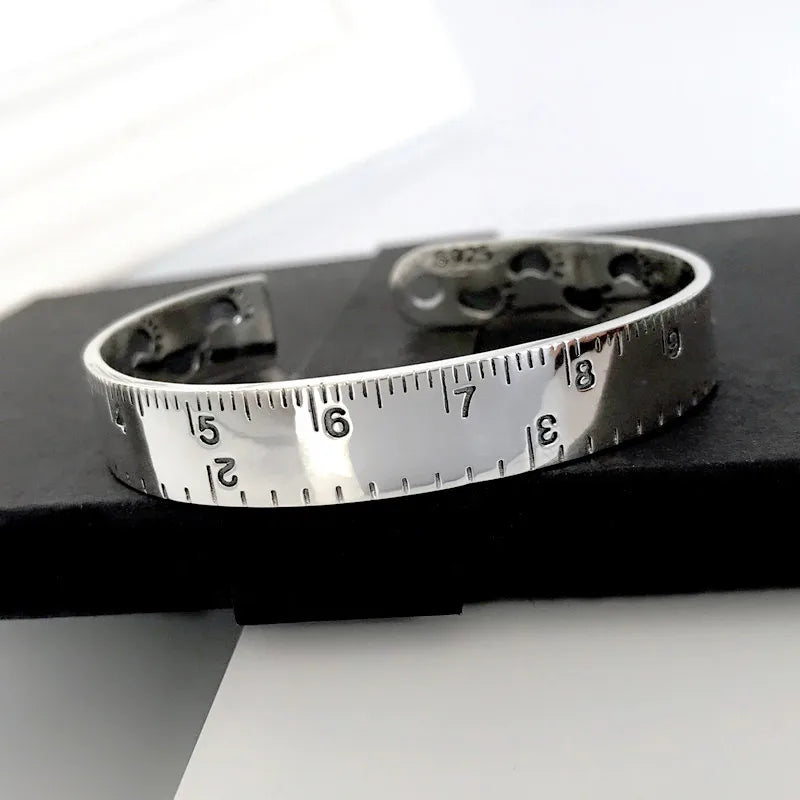 925 Sterling Silver Ruler Bracelet — Creative Footprint Roman Numeral Bangle TYB120