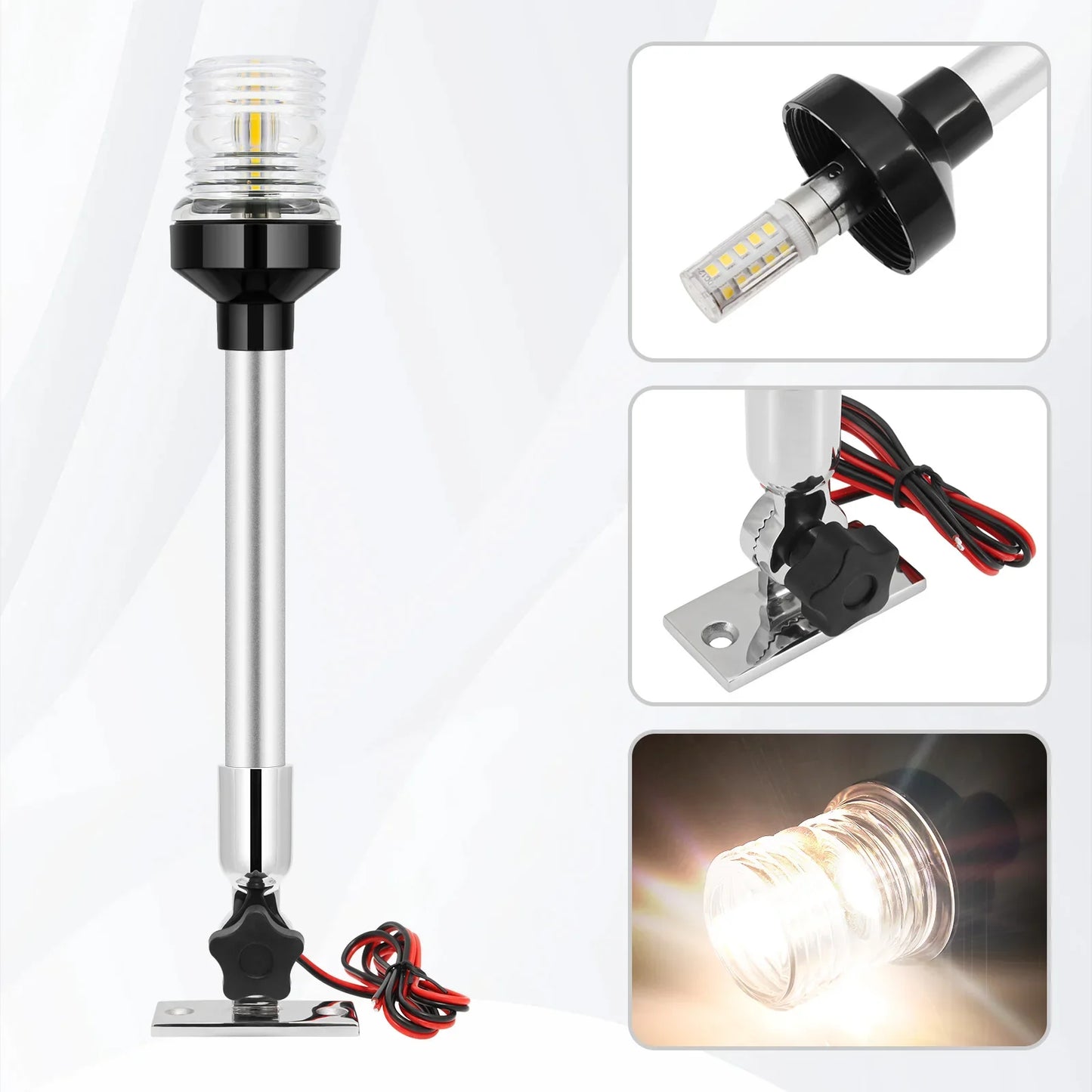 12V/24V LED Boat Navigation Light – 360° Fold Down Marine Signal Anchor Light for Yacht & Sailing