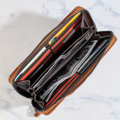 Retro Long Embossed Zipper Wallet — Multi-Card Clutch & Phone Bag with Coin Pocket