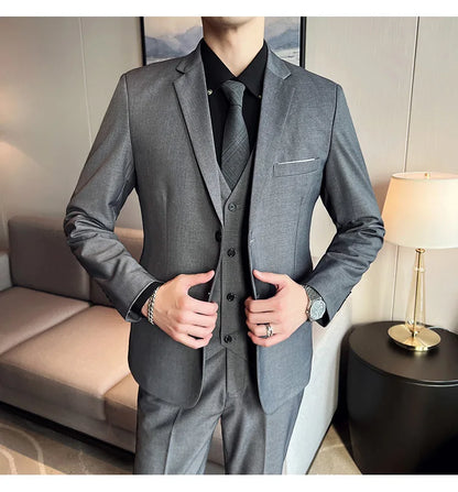 High-Quality Men’s 3-Piece Suit Set — Business Casual & Wedding Outfit (Jacket + Vest + Trousers), 2024 Fashion Banquet, Sizes S-6XL