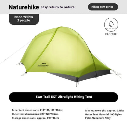 Naturehike Star Trails EXT Hiking Tent - Ultralight 1-2 Person Waterproof Backpacking Tent with 10D Nylon
