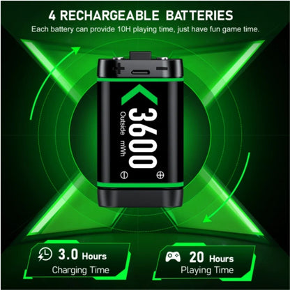 Rechargeable 3600mWh Battery Pack for Xbox One & Xbox Series X/S Controllers – Charging Accessory Set (4 Pack)