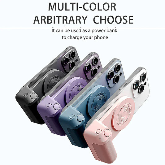 Bluetooth Magnetic Phone Grip: Camera Handle Photo Bracket - Anti-shake Selfie Device for Android & Apple, Magsafe Wireless Charging