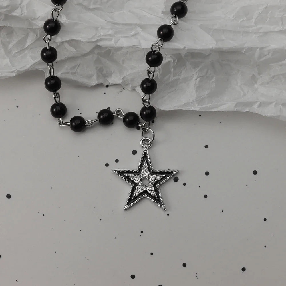 Gothic Bat Cross Necklace Set - Y2K Thorn Love Black Beaded Layered Jewelry for Halloween Parties