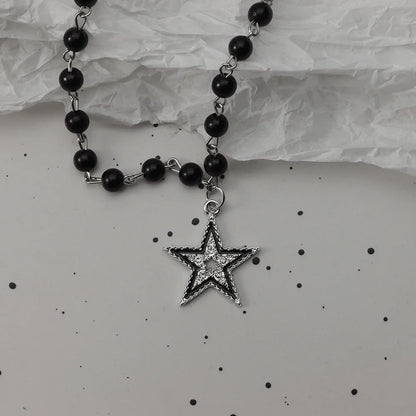 Gothic Bat Cross Necklace Set - Y2K Thorn Love Black Beaded Layered Jewelry for Halloween Parties