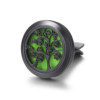 All-Black Tree of Life Car Air Freshener – Stainless Steel Aromatherapy Essential Oil Diffuser Locket Pendant