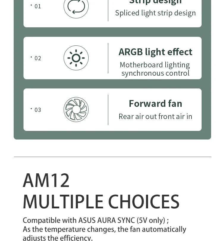 Aigo AM12 RGB PC Fan Kit — 120mm ARGB Water Cooler & Case Cooling Fans with 6-Pin Controller