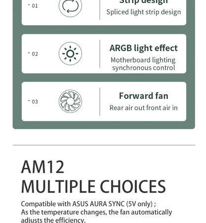 Aigo AM12 RGB PC Fan Kit — 120mm ARGB Water Cooler & Case Cooling Fans with 6-Pin Controller