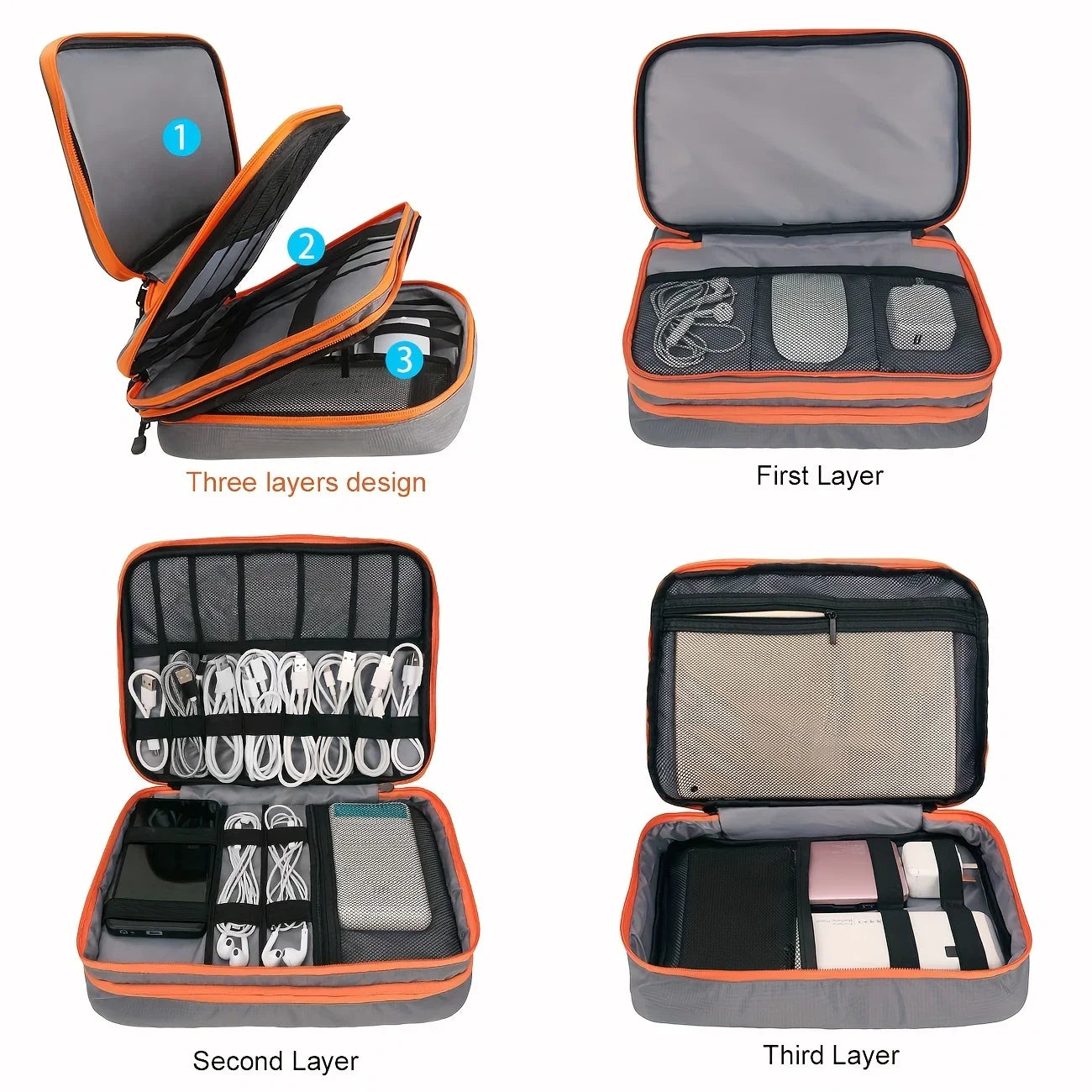 Multi-Layer Cable Storage Bag - Portable Travel Organizer Case for Chargers & Electronic Accessories