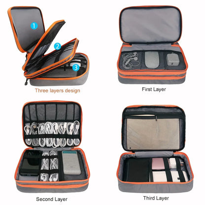 Multi-Layer Cable Storage Bag - Portable Travel Organizer Case for Chargers & Electronic Accessories