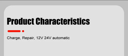 12V/24V Fully Automatic Smart Battery Charger — 7-Segment Pulse Repair for AGM, GEL, WET Lead-Acid Car Batteries