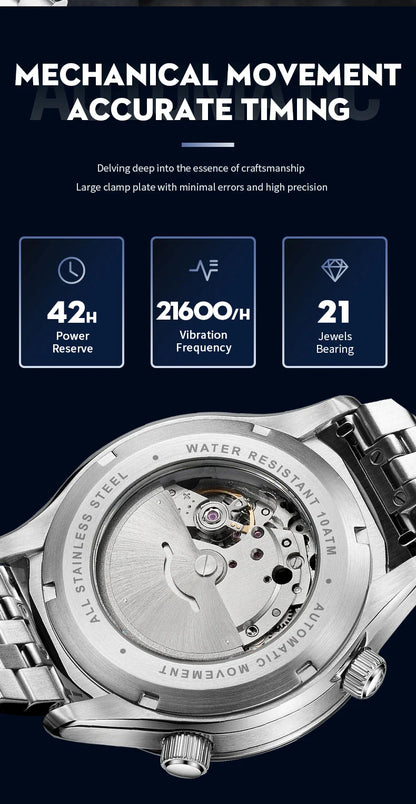 WM Welly Merck Automatic Mechanical Men’s Watch — High-Quality Sapphire, World Time, WM057 Luxury Timepiece
