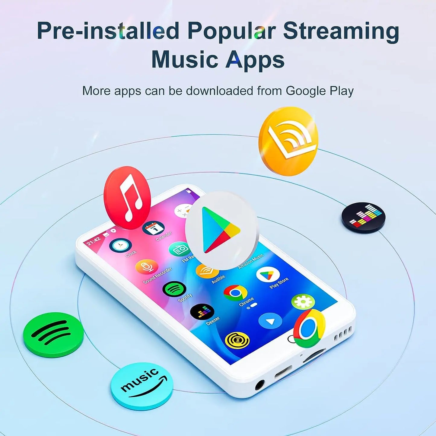 MECHEN MP3/MP4 Player Android 9.0 – Bluetooth & WiFi Music Player with Spotify, Audible, Pandora Support, Up to 512GB (White)