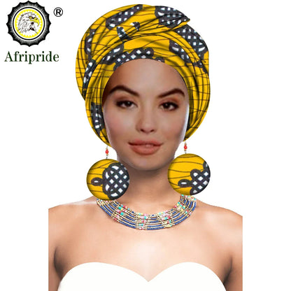 African Turban Headwrap - Nigerian Ankara Headscarf with Matching Earrings