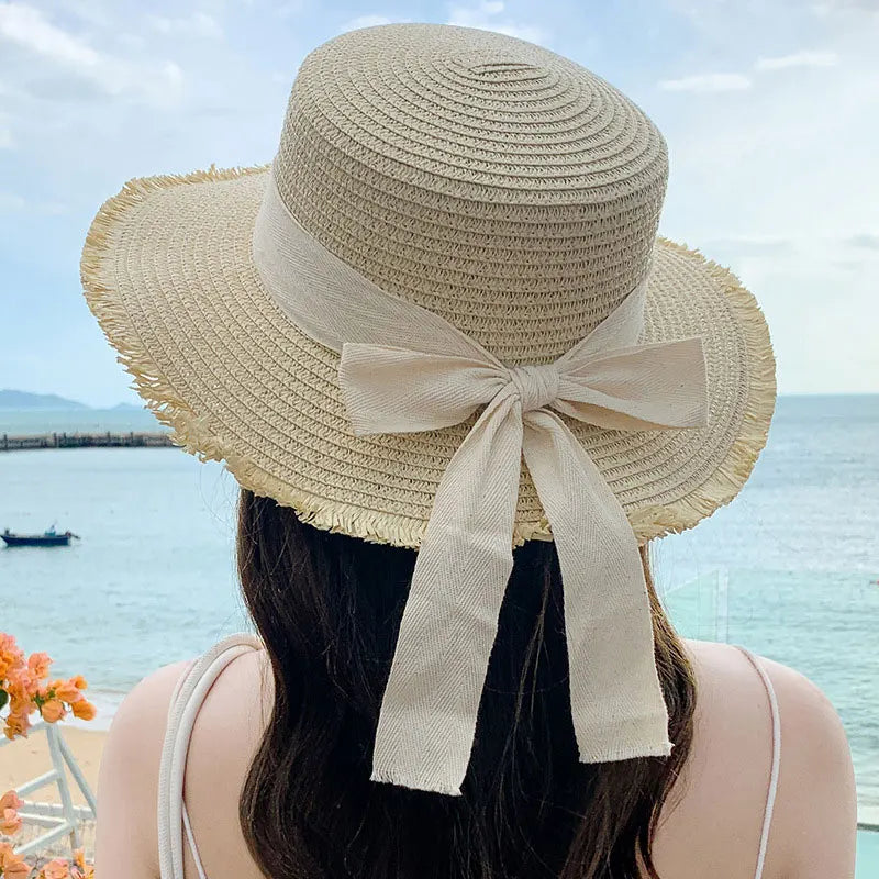 Bow Straw Hat for Women – Wide Brim Sun Visor Cap for Beach, Summer Vacation & Outdoor Sun Protection