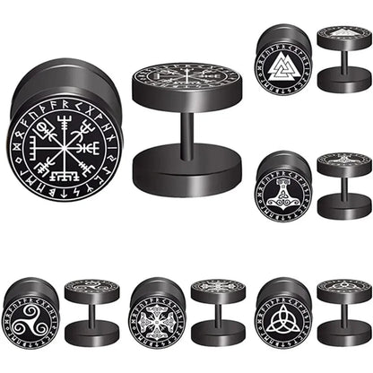 2pcs 18G Stainless Steel Viking Rune Stud Earrings – For Men & Women, Cartilage Tragus Helix Piercing Jewelry